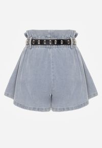 Born2be - Jasnoniebieskie Jeansowe Szorty z Szeroką Gumką w Pasie i Dodatkowym Paskiem ze Sprzączką Delilata. Okazja: na co dzień. Kolor: niebieski. Materiał: jeans. Styl: elegancki, casual #3