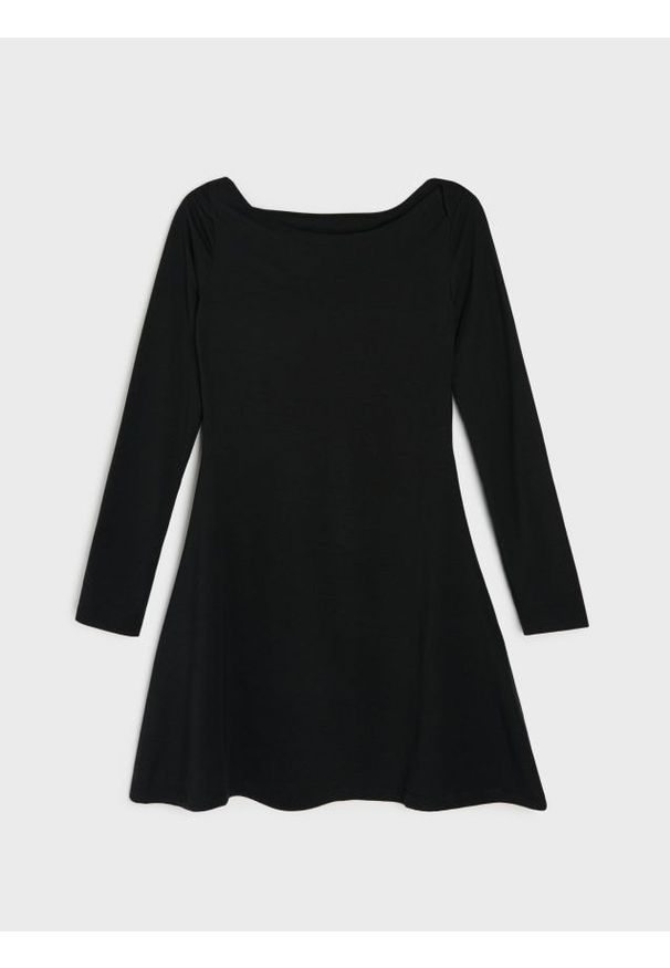 Sinsay - Gładka sukienka z długim rękawem - czarny. Kolor: czarny. Długość rękawa: długi rękaw. Wzór: gładki