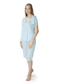 MEWA Lingerie - Damska dwuczęściowa piżama Matylda. Materiał: materiał, jedwab, wiskoza, poliamid. Długość: do kolan. Wzór: aplikacja, kwiaty, gładki
