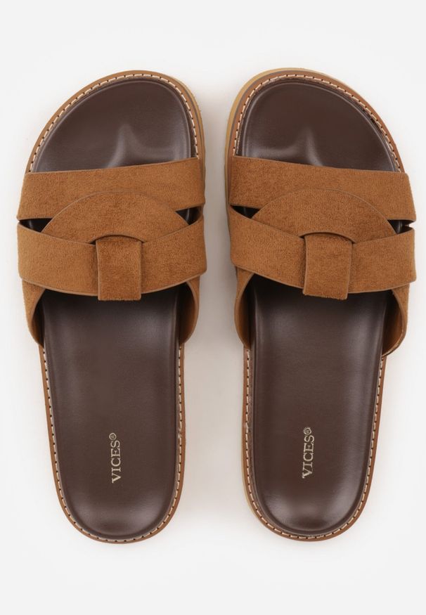 Born2be - Brązowe Klapki VICES z Przeplatanymi Paskami Anreene. Okazja: na co dzień. Kolor: brązowy. Materiał: len. Wzór: paski. Styl: casual, klasyczny, elegancki