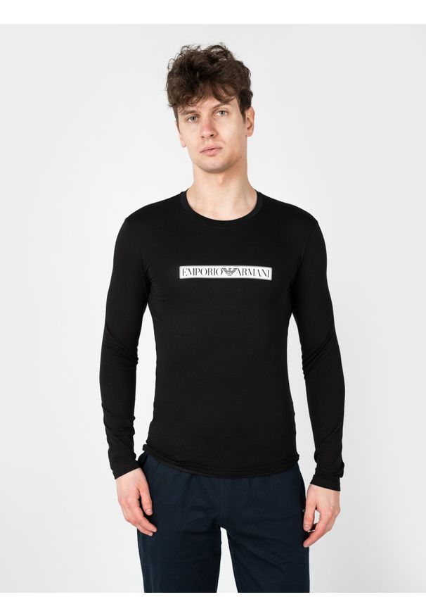 Emporio Armani Longsleeve | 1110233-F517 | Mężczyzna | Czarny. Okazja: na co dzień. Kolor: czarny. Materiał: elastan, bawełna. Długość rękawa: długi rękaw. Wzór: nadruk. Styl: casual, elegancki