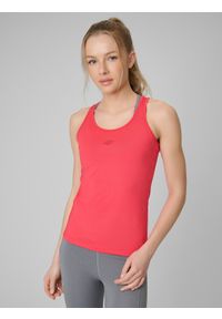 4f - 4F Top treningowy slim szybkoschnący damski - czerwony L. Kolor: różowy. Materiał: skóra. Sport: fitness #1