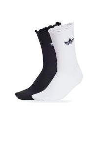 Adidas - Skarpetki damskie adidas Originals Ruffle 2 Pairs JD5623 - czarno-białe. Kolor: biały, wielokolorowy, czarny. Materiał: materiał, poliamid, elastan. Wzór: paski, aplikacja #1