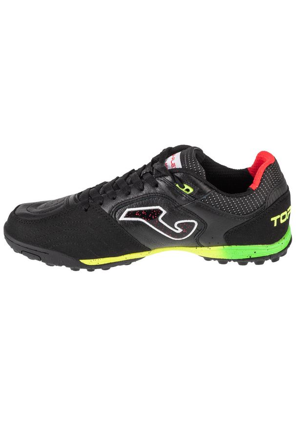 Buty piłkarskie męskie Joma Top Flex. Zapięcie: sznurówki. Kolor: czarny, biały, wielokolorowy. Materiał: skóra. Szerokość cholewki: normalna. Sport: piłka nożna