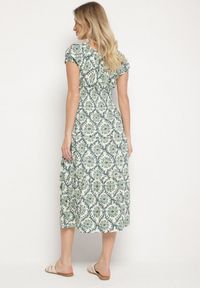 Born2be - Zielona Sukienka z Bawełną i Bufiastymi Rękawami Revilee. Okazja: na co dzień, na spacer. Kolor: zielony. Materiał: bawełna. Wzór: aplikacja. Styl: casual, elegancki #6