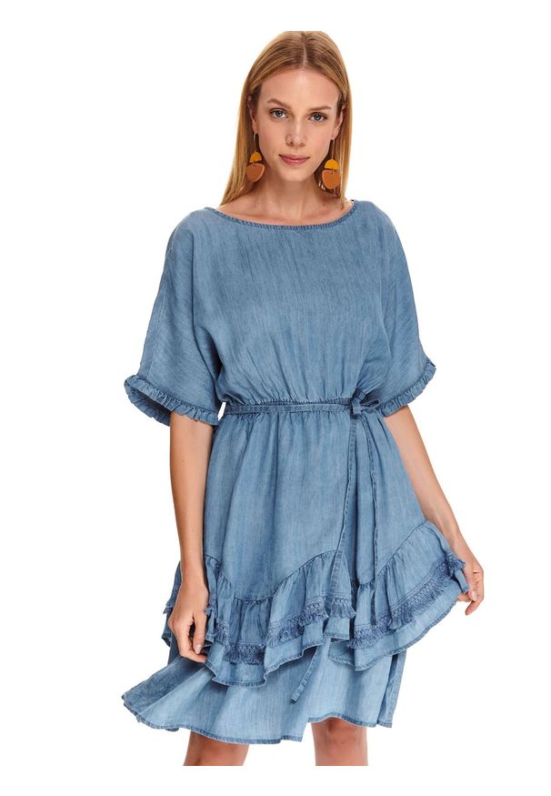 TOP SECRET - Sukienka z falbaną i wiązaniem. Kolor: niebieski. Sezon: jesień