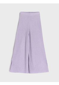 Sinsay - Prążkowane spodnie wide leg - fioletowy. Kolor: fioletowy. Materiał: prążkowany #1