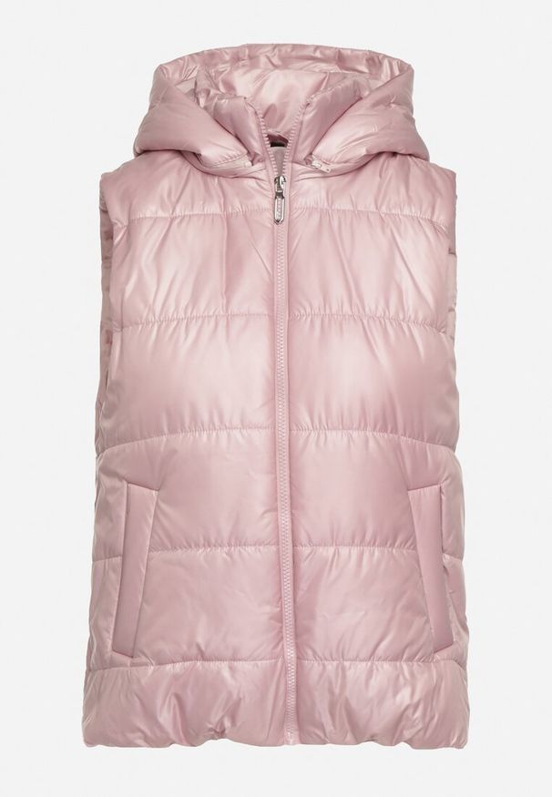 Born2be - Różowa Kamizelka z Odpinanym Kapturem i Kieszeniami Pikowana Aggevia. Kolor: różowy