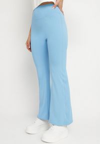 Born2be - Niebieskie Spodnie Legginsy Typu Dzwony z Wysokim Stanem Melonell. Stan: podwyższony. Kolor: niebieski