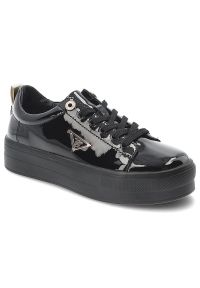 Sneakersy damskie Filippo, wykonane ze skóry naturalnej lakierowanej modny fason na platformie klasyczne sznurowanie oraz miękka wkładka, czarne, DP3. Okazja: na co dzień. Zapięcie: sznurówki. Kolor: czarny. Materiał: skóra, lakier. Szerokość cholewki: normalna. Obcas: na platformie #1