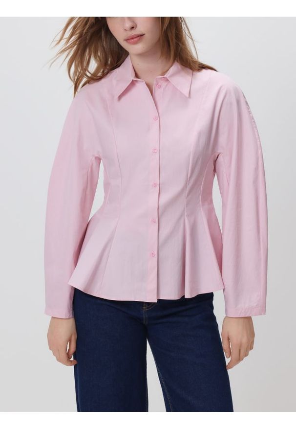 Reserved - Koszula z baskinką - pastelowy róż. Kolor: różowy. Materiał: tkanina, bawełna