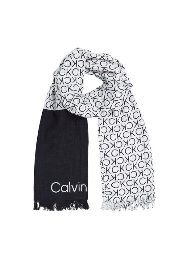 Calvin Klein Szal Monogram K60K612979 Czarny. Kolor: czarny. Materiał: materiał, bawełna