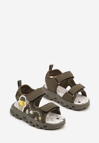 Born2be - Zielone Sportowe Sandały ze Skórzaną Wkładką i Aplikacjami 3D Tialorise. Okazja: na co dzień. Zapięcie: rzepy. Kolor: zielony. Materiał: skóra. Wzór: aplikacja. Styl: sportowy #3