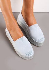 Renee - Jasnoniebieskie Espadryle Ozdobione Plecionką na Nosku i Grubej Podeszwie Nareria. Kolor: niebieski. Wzór: aplikacja. Sezon: lato. Styl: elegancki #2