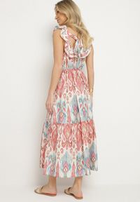 Born2be - Różowa Rozkloszowana Sukienka z Wiskozą Wiązana na Plecach w Print Boho Turielia. Okazja: na spacer. Kolor: różowy. Materiał: wiskoza. Długość rękawa: na ramiączkach. Wzór: nadruk. Sezon: lato. Styl: boho #7