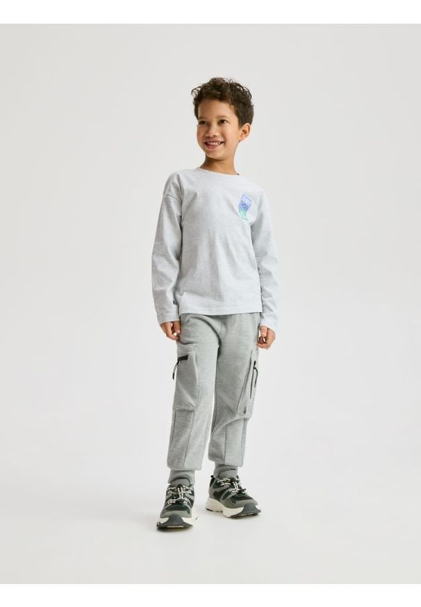 Reserved - Bawełniany longsleeve - jasnoszary. Kolor: szary. Materiał: bawełna. Długość rękawa: długi rękaw