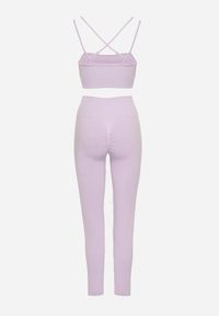 Born2be - Fioletowy Komplet Sportowy Biustonosz na Ramiączkach i Legginsy z Gumką w Pasie Nadlira. Kolor: fioletowy. Sport: fitness #5