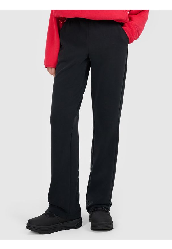 4f - 4F Spodnie dresowe z modalem damskie - czarne XS. Stan: podwyższony. Kolor: czarny. Materiał: dresówka. Wzór: gładki. Sport: turystyka piesza