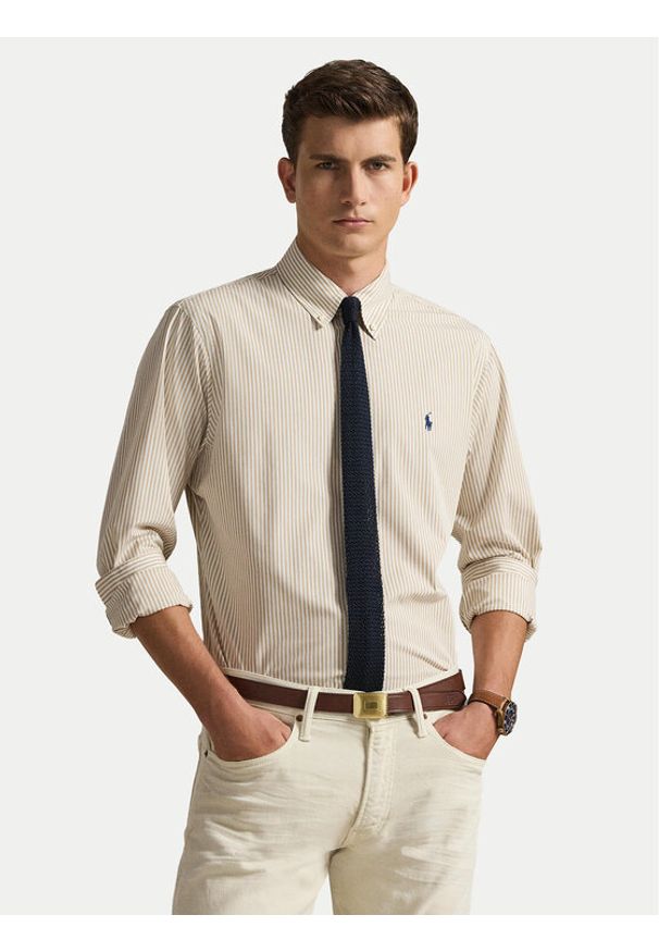 Polo Ralph Lauren Koszula 710929344500 Beżowy jasny Slim Fit. Typ kołnierza: polo. Kolor: beżowy. Materiał: bawełna