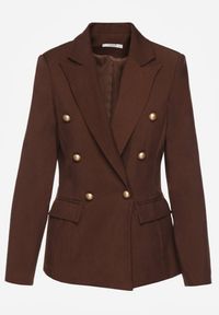Renee - Brązowa Dwurzędowa Marynarka z Usztywnioną Linią Ramion Clanira. Okazja: na co dzień. Kolor: brązowy. Materiał: poliester, koronka. Styl: casual #5