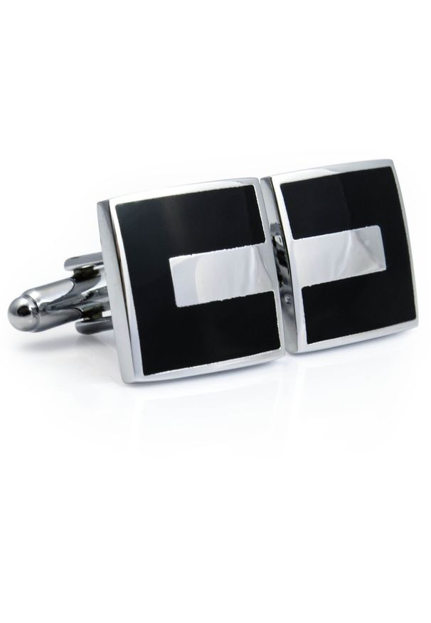 Modini - Kwadratowe czarno-srebrne spinki do mankietów N112. Kolor: srebrny, czarny, wielokolorowy