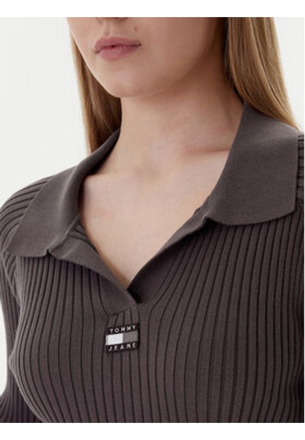 Tommy Jeans Sweter DW0DW22036 Brązowy Slim Fit. Kolor: brązowy. Materiał: syntetyk