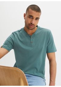 bonprix - Koszulka z dekoltem henley z czystej bawełny organicznej (2 szt.). Typ kołnierza: typu henley. Kolor: niebieski. Materiał: bawełna. Długość rękawa: krótki rękaw. Długość: krótkie. Styl: elegancki #1
