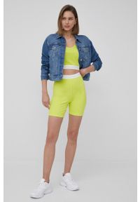Calvin Klein Jeans szorty damskie kolor żółty gładkie high waist. Stan: podwyższony. Kolor: żółty. Materiał: materiał, dzianina, wiskoza. Wzór: gładki