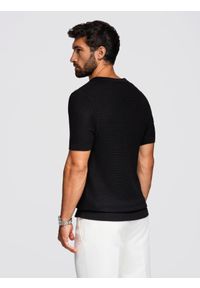 Ombre Clothing - Dzianinowa koszulka męska polo bez zapięcia – czarna V3 - Rozmiar: S. Okazja: na co dzień. Typ kołnierza: polo. Kolor: czarny. Materiał: dzianina. Wzór: gładki, ze splotem. Styl: klasyczny, casual #5