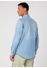 Wrangler - WRANGLER HERITAGE SHIRT MĘSKA KOSZULA JEANSOWA JEANS SUN FADE W5D1EM180. Materiał: jeans