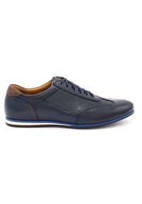 Kampol Buty męskie skórzane casual 64/54 granatowe niebieskie. Okazja: na co dzień. Kolor: niebieski. Materiał: skóra. Styl: casual #1