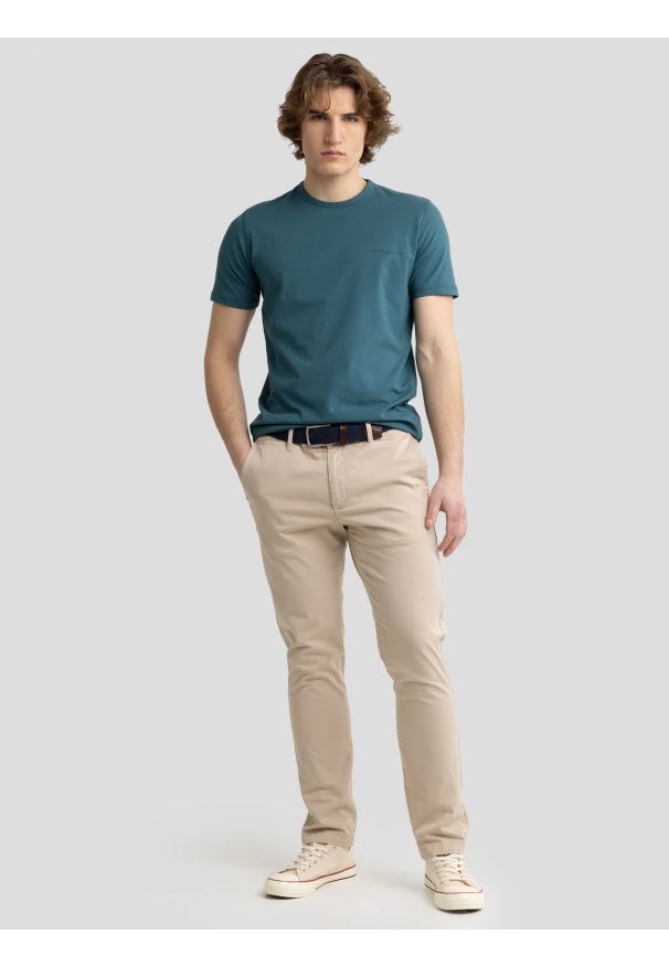 Big-Star - Koszulka męska z niewielkim nadrukiem na piersi zielona Irter 304. Okazja: na co dzień. Kolor: zielony. Materiał: dzianina. Wzór: nadruk. Styl: casual, klasyczny