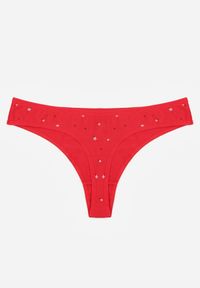 Born2be - Czerwone Majtki Stringi z Bawełną w Kwiaty Calylia. Kolor: czerwony. Materiał: bawełna. Wzór: kwiaty #2
