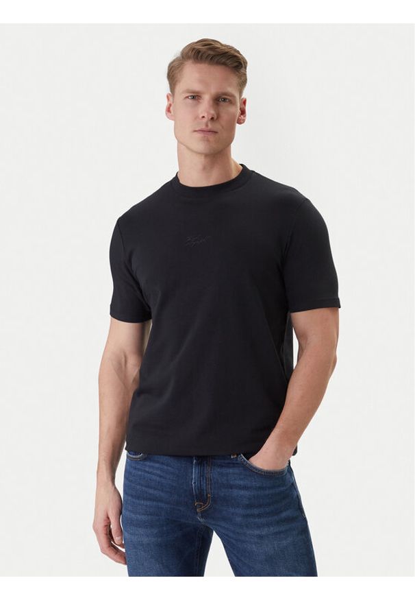 Karl Lagerfeld - KARL LAGERFELD T-Shirt 755047 562235 Granatowy Regular Fit. Typ kołnierza: dekolt w karo. Kolor: niebieski. Materiał: bawełna