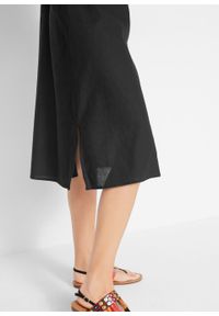 Sukienka lniana midi z plisą guzikową bonprix czarny. Kolor: czarny. Materiał: len. Długość: midi #6