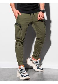 Ombre Clothing - Spodnie męskie dresowe joggery P918 - khaki - L. Kolor: brązowy. Materiał: dresówka #4