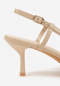 Renee - Beżowe Ażurowe Sandały na Szpilce Typu Slingback Pavidia. Zapięcie: sprzączka. Kolor: beżowy. Materiał: koronka. Wzór: ażurowy. Obcas: na szpilce #5