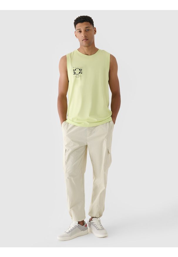 4f - 4F Tank top oversize z nadrukiem męski - zielony XXL. Kolor: zielony. Materiał: bawełna, jersey, dzianina. Długość rękawa: bez rękawów. Wzór: nadruk