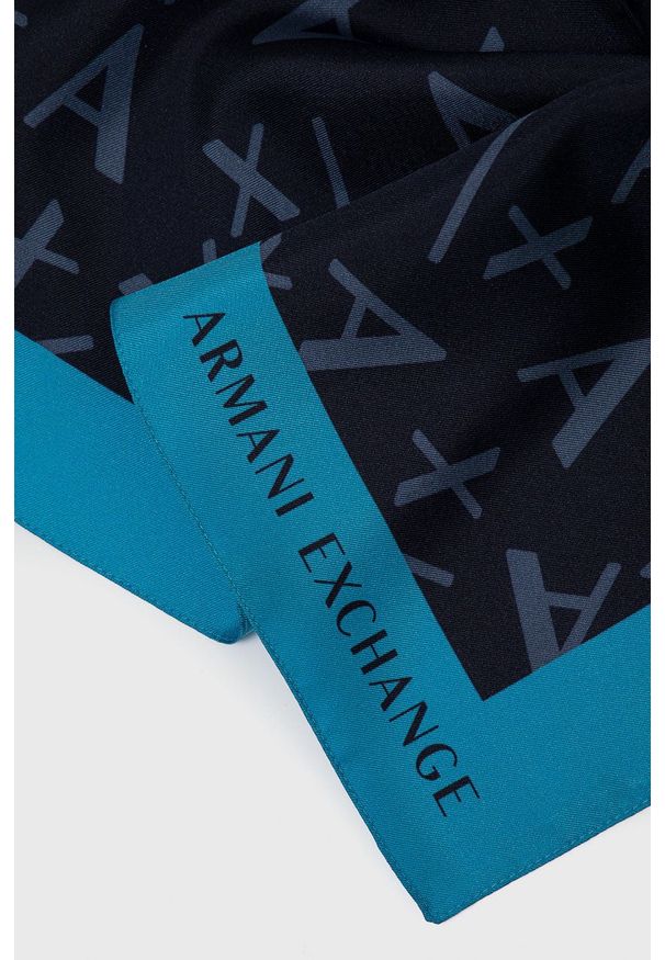 Armani Exchange Chusta jedwabna kolor granatowy wzorzysta. Kolor: niebieski. Materiał: jedwab