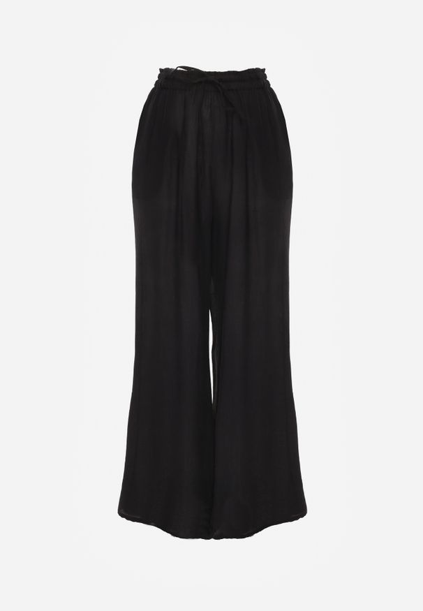 Renee - Czarne Szerokie Spodnie z Wiskozy i Gumką w Pasie Abyga. Okazja: na co dzień. Kolor: czarny. Materiał: wiskoza. Styl: sportowy, casual