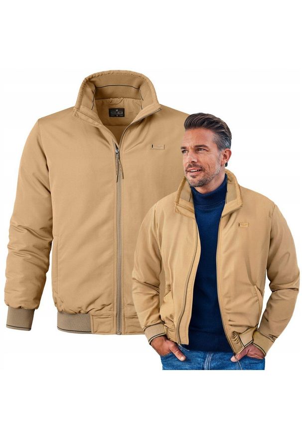 Ocieplona Zimowa Kurtka z Wysokim Kołnierzem - Pako Jeans - Beżowa. Kolor: brązowy, beżowy, wielokolorowy. Materiał: tkanina, poliester. Sezon: zima