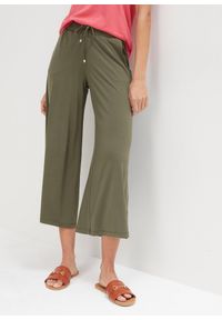 bonprix - Spodnie z dżerseju z wygodnym paskiem. Kolor: zielony. Materiał: jersey. Styl: elegancki