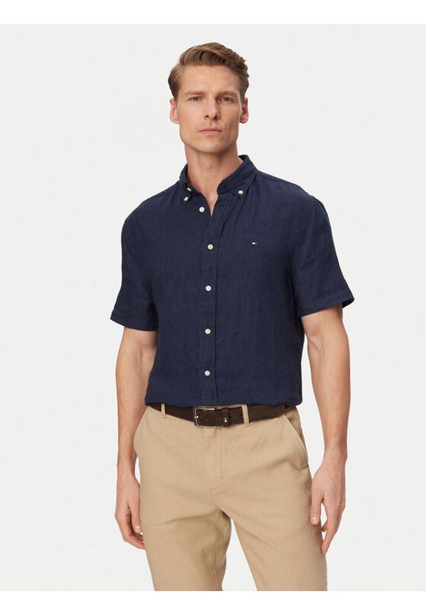 TOMMY HILFIGER - Tommy Hilfiger Koszula MW0MW41531 Granatowy Regular Fit. Kolor: niebieski. Materiał: len