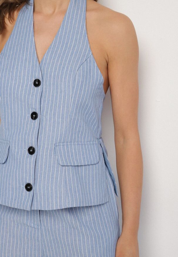 Born2be - Niebieski Kombinezon w Prążki w Stylu Garniturowym Lanirith. Okazja: na co dzień. Kolor: niebieski. Wzór: prążki. Styl: klasyczny, casual