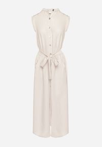 Born2be - Beżowa Sukienka Koszulowa o Rozkloszowanym Kroju z Wiązaniem w Pasie Mavirielle. Okazja: na co dzień. Typ kołnierza: dekolt w serek. Kolor: beżowy. Materiał: skóra. Długość rękawa: długi rękaw. Typ sukienki: koszulowe. Styl: casual, elegancki #5