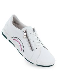 Skórzane półbuty damskie na suwak białe Rieker 42424-80. Kolor: biały. Materiał: skóra #1