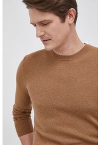Sisley - Sweter z domieszką wełny. Okazja: na co dzień. Kolor: beżowy. Materiał: wełna. Długość rękawa: długi rękaw. Długość: długie. Styl: casual