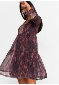 Sukienka tunikowa z nadrukiem bonprix czerwonobrązowy "paisley". Typ kołnierza: dekolt w serek. Kolor: czerwony. Wzór: nadruk, paisley. Długość: mini #2