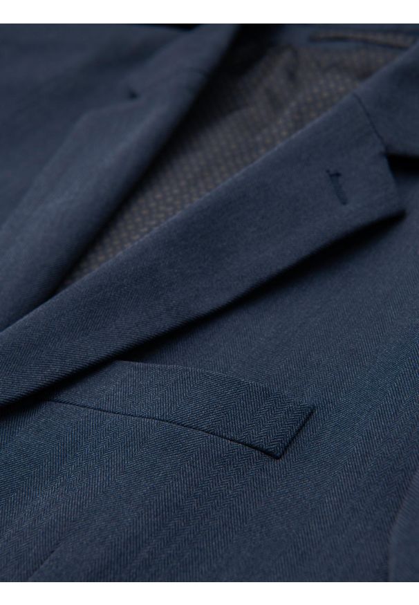 Ombre Clothing - Elegancka marynarka męska SLIM FIT z rayonem – ciemnoniebieska V3. Kolor: niebieski. Materiał: tkanina, poliester, materiał. Wzór: ze splotem. Styl: elegancki