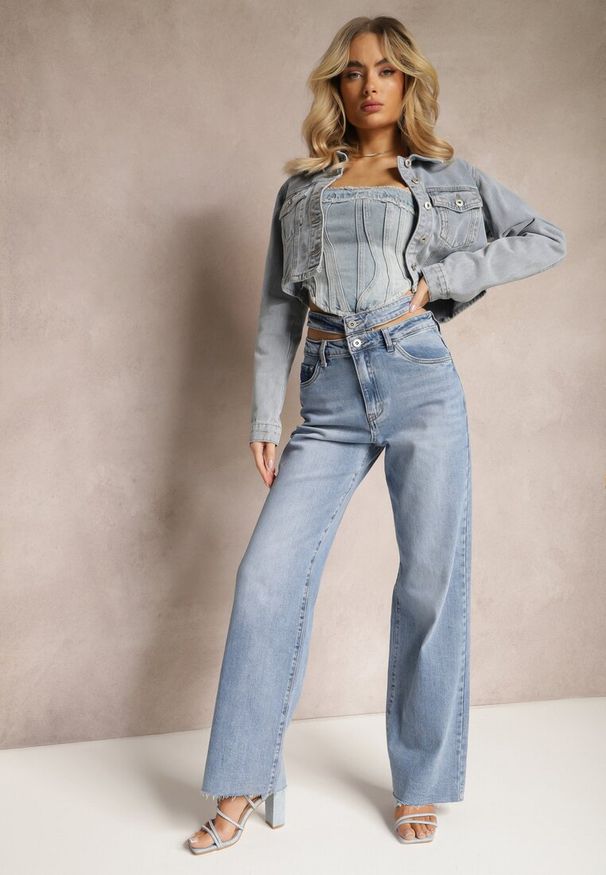 Renee - Jasnoniebieskie Szerokie Jeansy High Waist z Kieszeniami Leorrio. Okazja: na co dzień. Stan: podwyższony. Kolor: niebieski. Styl: elegancki, casual